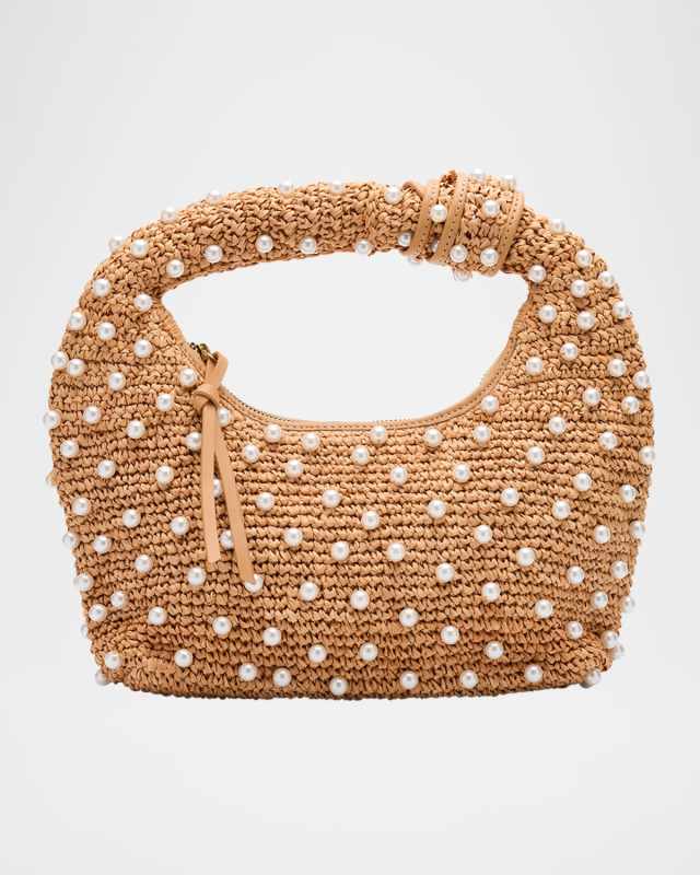 Maeve Pearly Raffia Hobo Bag